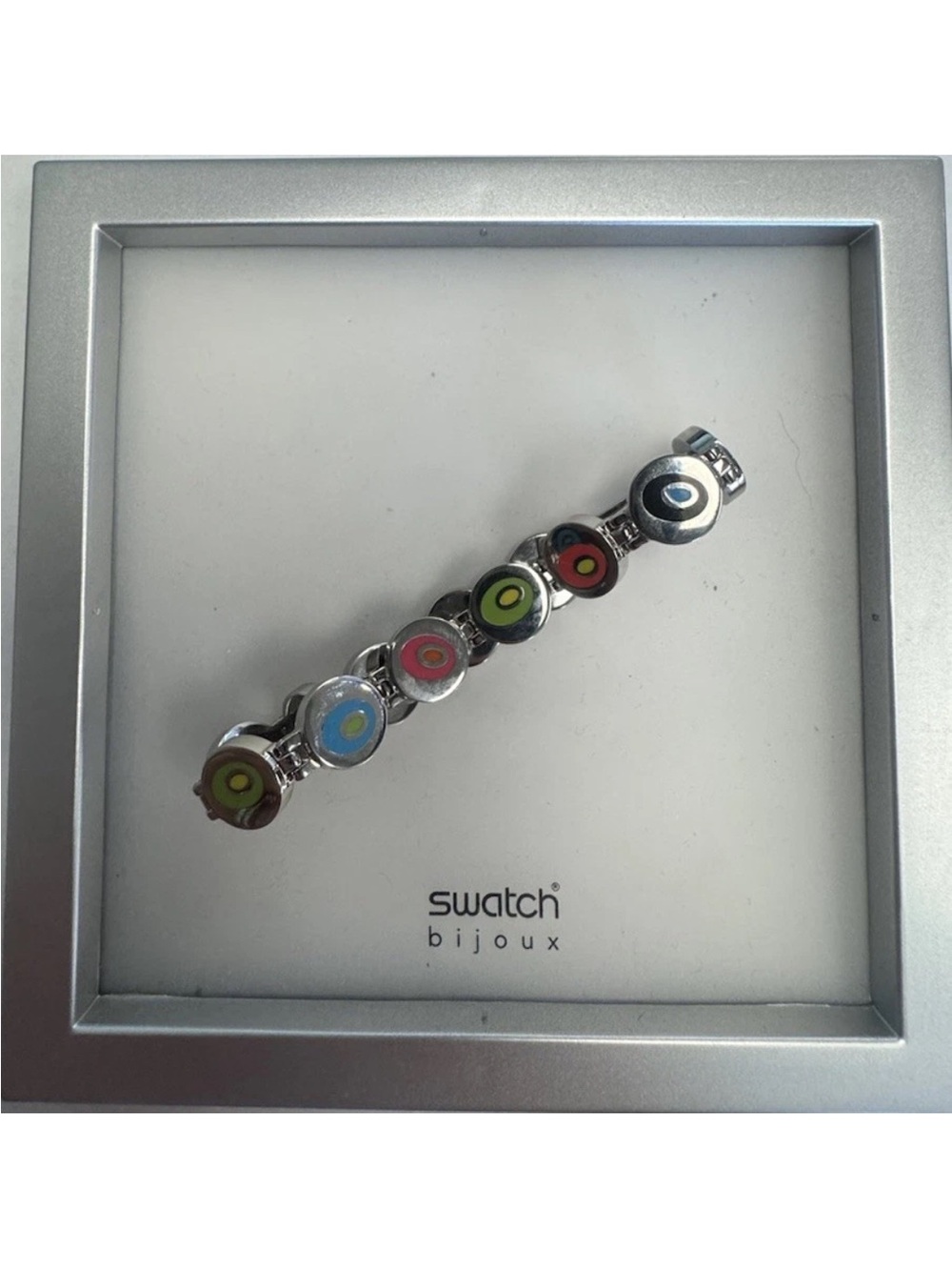 Vintage Y2K Swatch Bijoux Bracelet Colorful Enamel Dot Circle Links Rare Box